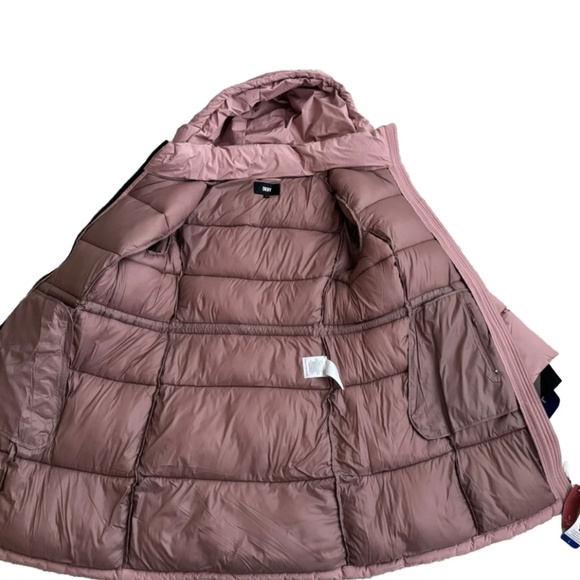 DKNY Light Pink Puffer Long Coat Jacket Parka Hooded Women 0F Warmth Large L - Picture 3 of 6